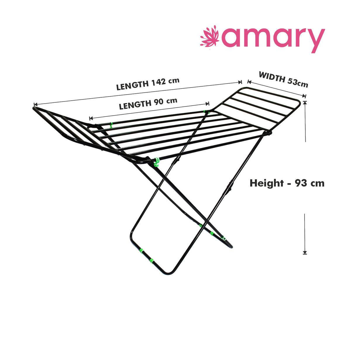 Amary Premium Cloth Dryer Stand- 3 Way Folding, Heavy-Duty Pipe Design with 15 Drying Rail, Spacious Double Rack | Compact, Pre-assembled, Easy Storage & Use (Small, Black– 142cmx53cmx93cm)