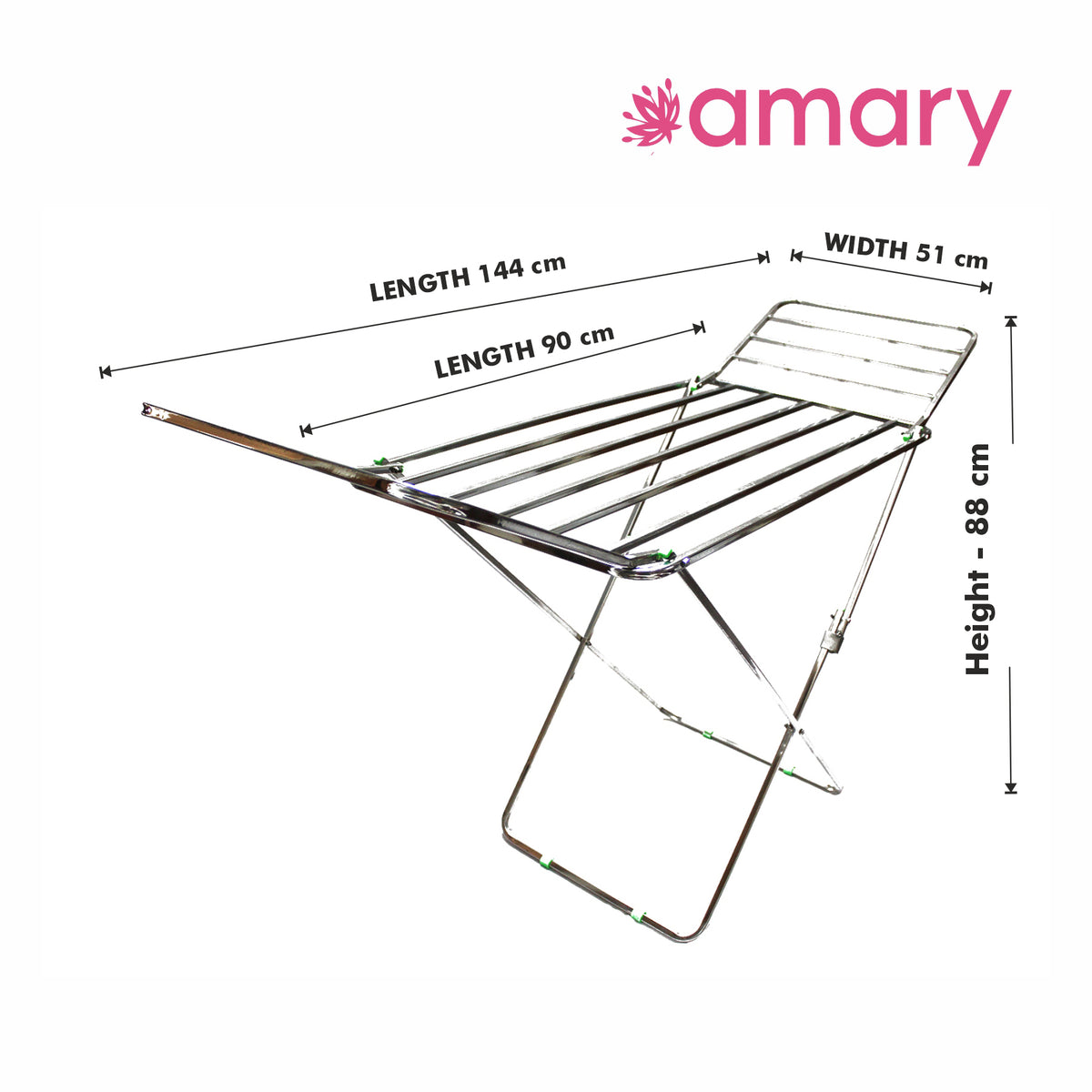 Amary Premium Heavy- Duty Stainless Steel Foldable Cloth Dryer Stand | Double Rack, Spacious Design, Easy Storage, Pre-assembled and Easy to use (Small – 144cmx51cmx88cm)