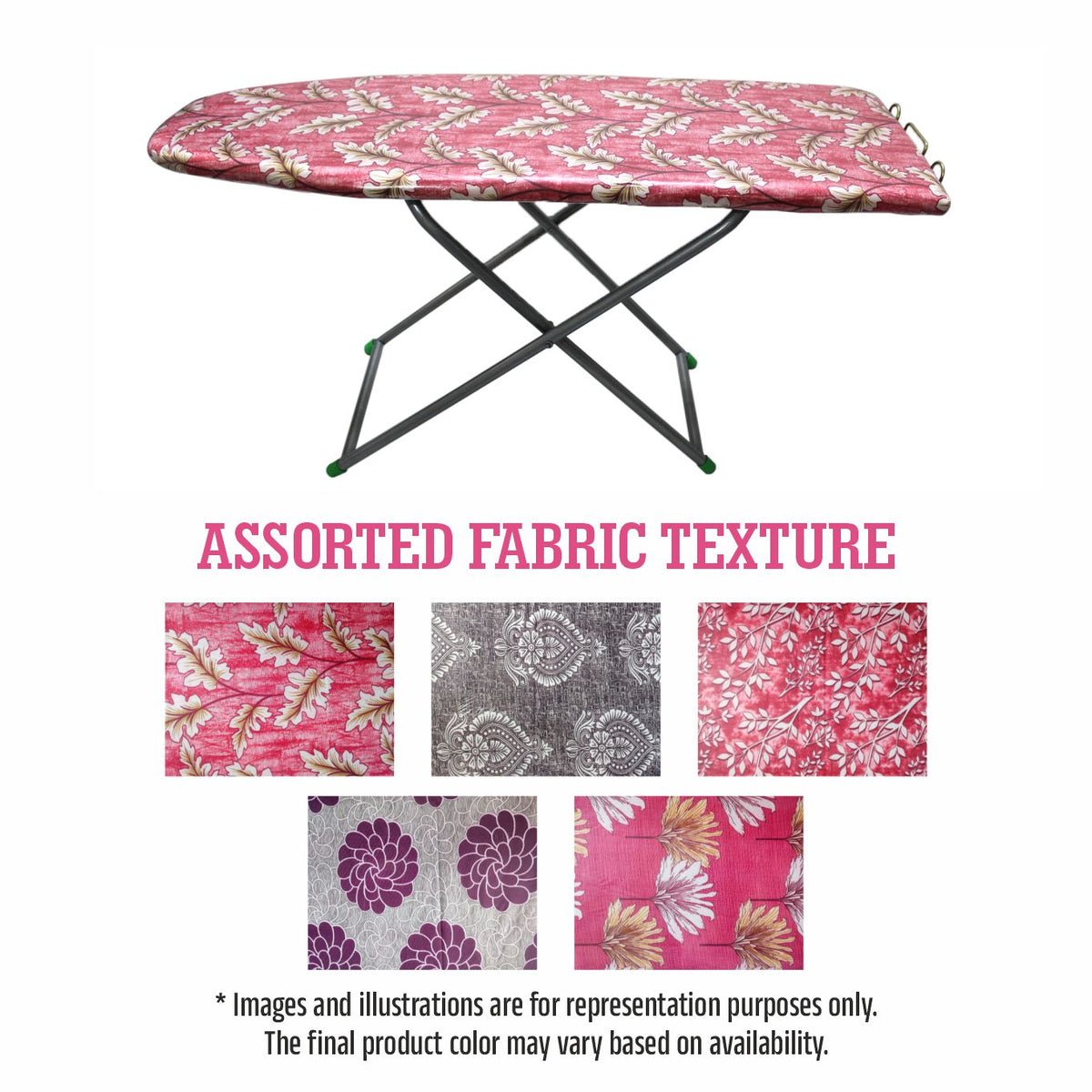 Amary Premium Wooden Ironing Board/Table with Iron Holder – Heavy-Duty Frame, Adjustable Height, Compact & Portable Design for Easy Storage, Pre-Assembled, User-Friendly (Assorted Design, 122cm x 38cm)