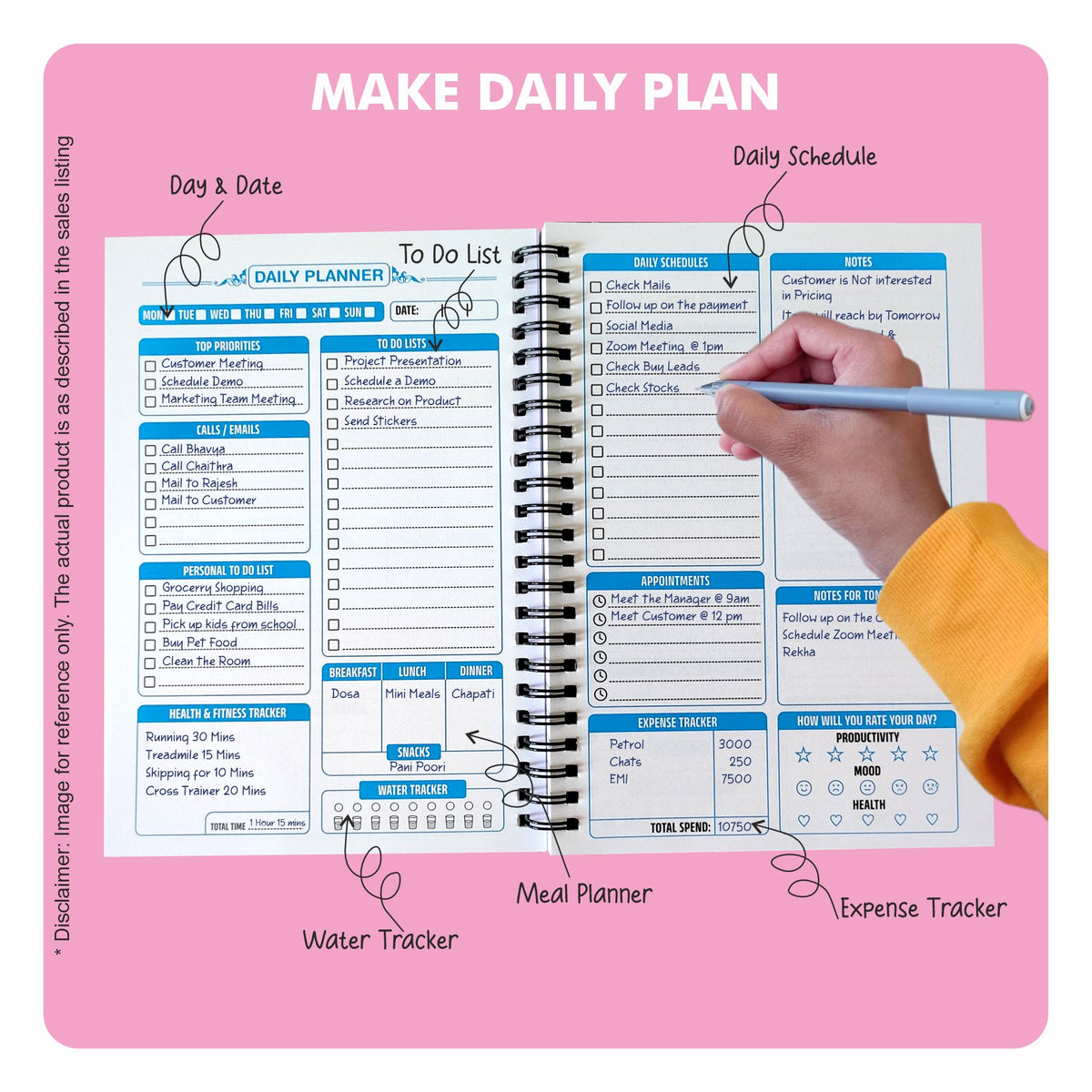 Amary My Daily Planner – 160 Pages, 90 GSM, Wire-O Bound | Organize Your Day with To-Do Lists, Priorities, Goal & Wellness Tracker, Appointments, Deadlines, Reminders, Notes (Orange )