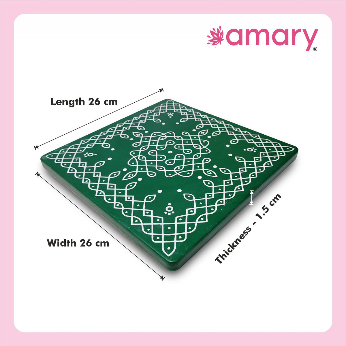 Amary Pooja Chowki | Wooden Palaka/Mane Pedestal for Puja and Diya stand |Traditional MDF Base with Intricate Design | Durable & Decorative | Square Shape - Orange (Big - 26cm x26cm)