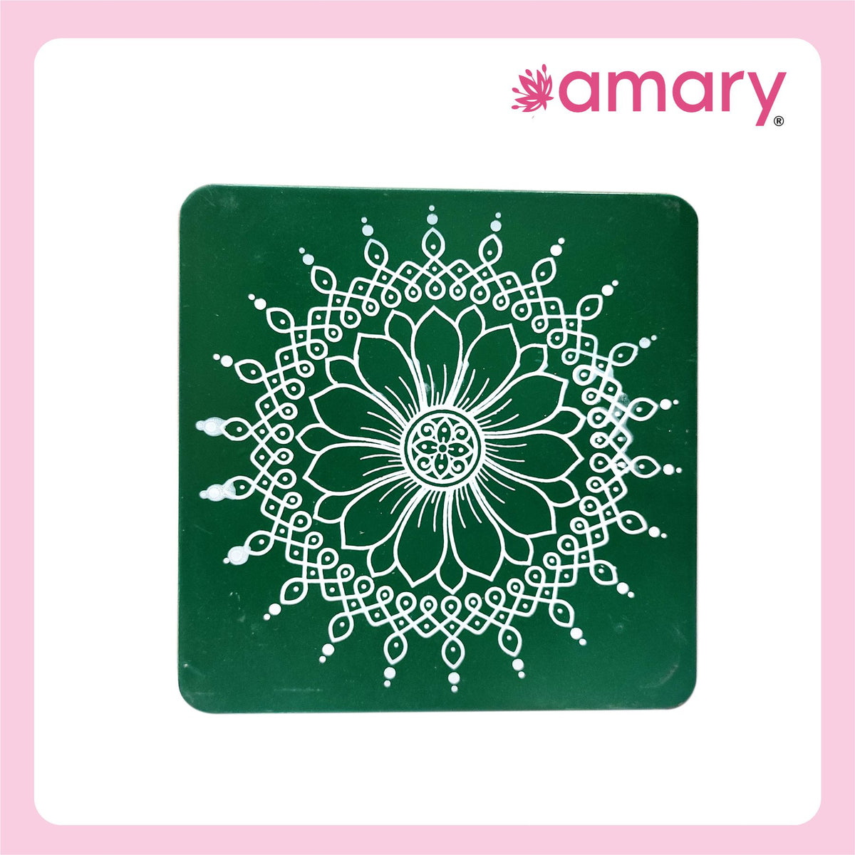 Amary Pooja Chowki | Wooden Palaka/Mane Pedestal for Puja and Diya stand |Traditional MDF Base with Intricate Design | Durable & Decorative | Square Shape – Orange (Small - 15cm x15cm)