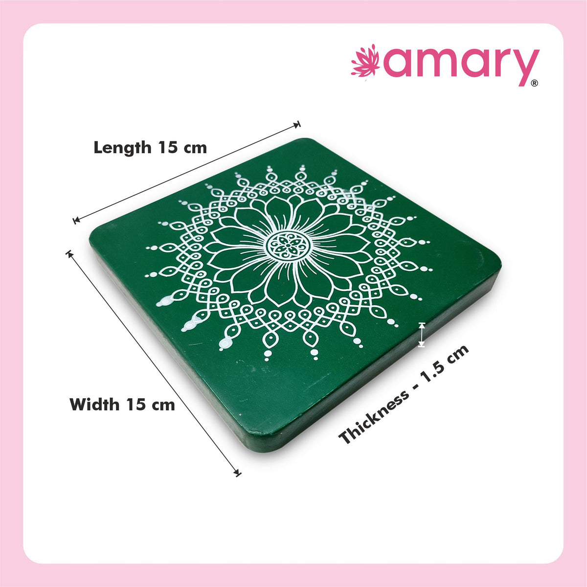 Amary Pooja Chowki | Wooden Palaka/Mane Pedestal for Puja and Diya stand |Traditional MDF Base with Intricate Design | Durable & Decorative | Square Shape – Orange (Small - 15cm x15cm)