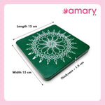 Amary Pooja Chowki | Wooden Palaka/Mane Pedestal for Puja and Diya stand |Traditional MDF Base with Intricate Design | Durable & Decorative | Square Shape – Orange (Small - 15cm x15cm)