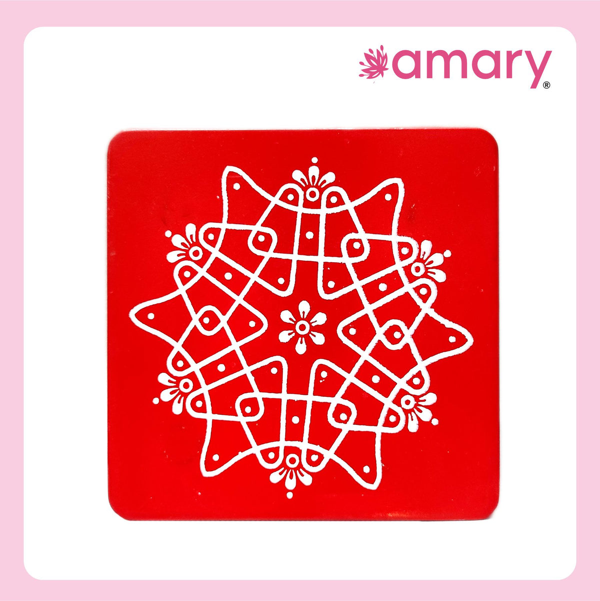 Amary Pooja Chowki | Wooden Palaka/Mane Pedestal for Puja and Diya stand |Traditional MDF Base with Intricate Design | Durable & Decorative | Square Shape – Orange (Small - 15cm x15cm)