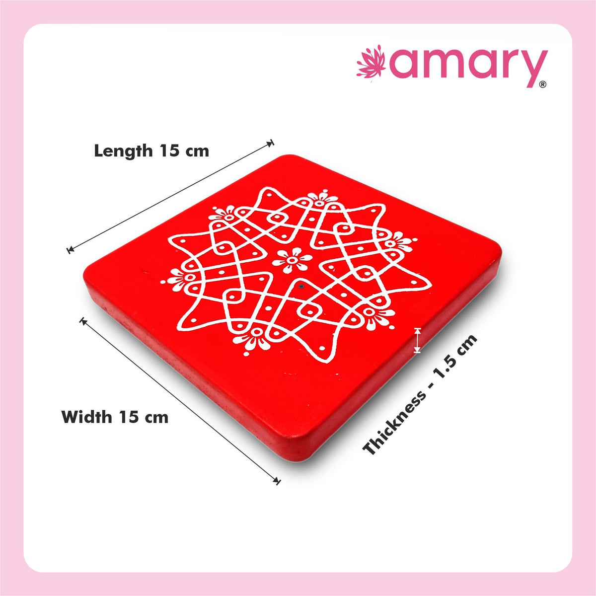 Amary Pooja Chowki | Wooden Palaka/Mane Pedestal for Puja and Diya stand |Traditional MDF Base with Intricate Design | Durable & Decorative | Square Shape – Orange (Small - 15cm x15cm)