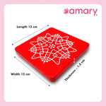 Amary Pooja Chowki | Wooden Palaka/Mane Pedestal for Puja and Diya stand |Traditional MDF Base with Intricate Design | Durable & Decorative | Square Shape – Orange (Small - 15cm x15cm)