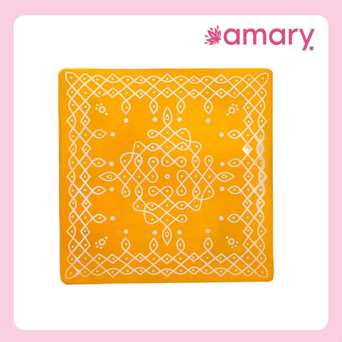 Amary Pooja Chowki | Wooden Palaka/Mane Pedestal for Puja and Diya stand |Traditional MDF Base with Intricate Design | Durable & Decorative | Square Shape - Orange (Big - 26cm x26cm)