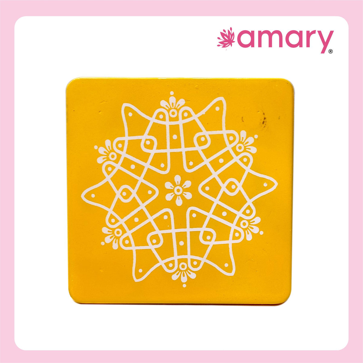 Amary Pooja Chowki | Wooden Palaka/Mane Pedestal for Puja and Diya stand |Traditional MDF Base with Intricate Design | Durable & Decorative | Square Shape – Orange (Small - 15cm x15cm)
