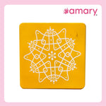 Amary Pooja Chowki | Wooden Palaka/Mane Pedestal for Puja and Diya stand |Traditional MDF Base with Intricate Design | Durable & Decorative | Square Shape – Orange (Small - 15cm x15cm)