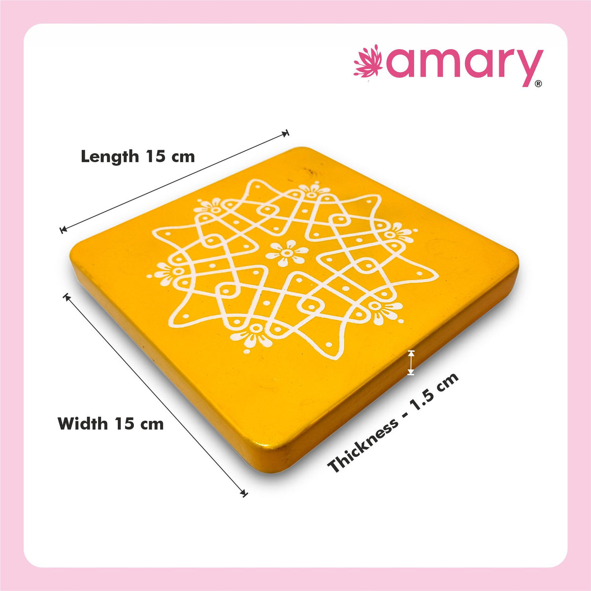 Amary Pooja Chowki | Wooden Palaka/Mane Pedestal for Puja and Diya stand |Traditional MDF Base with Intricate Design | Durable & Decorative | Square Shape – Orange (Small - 15cm x15cm)