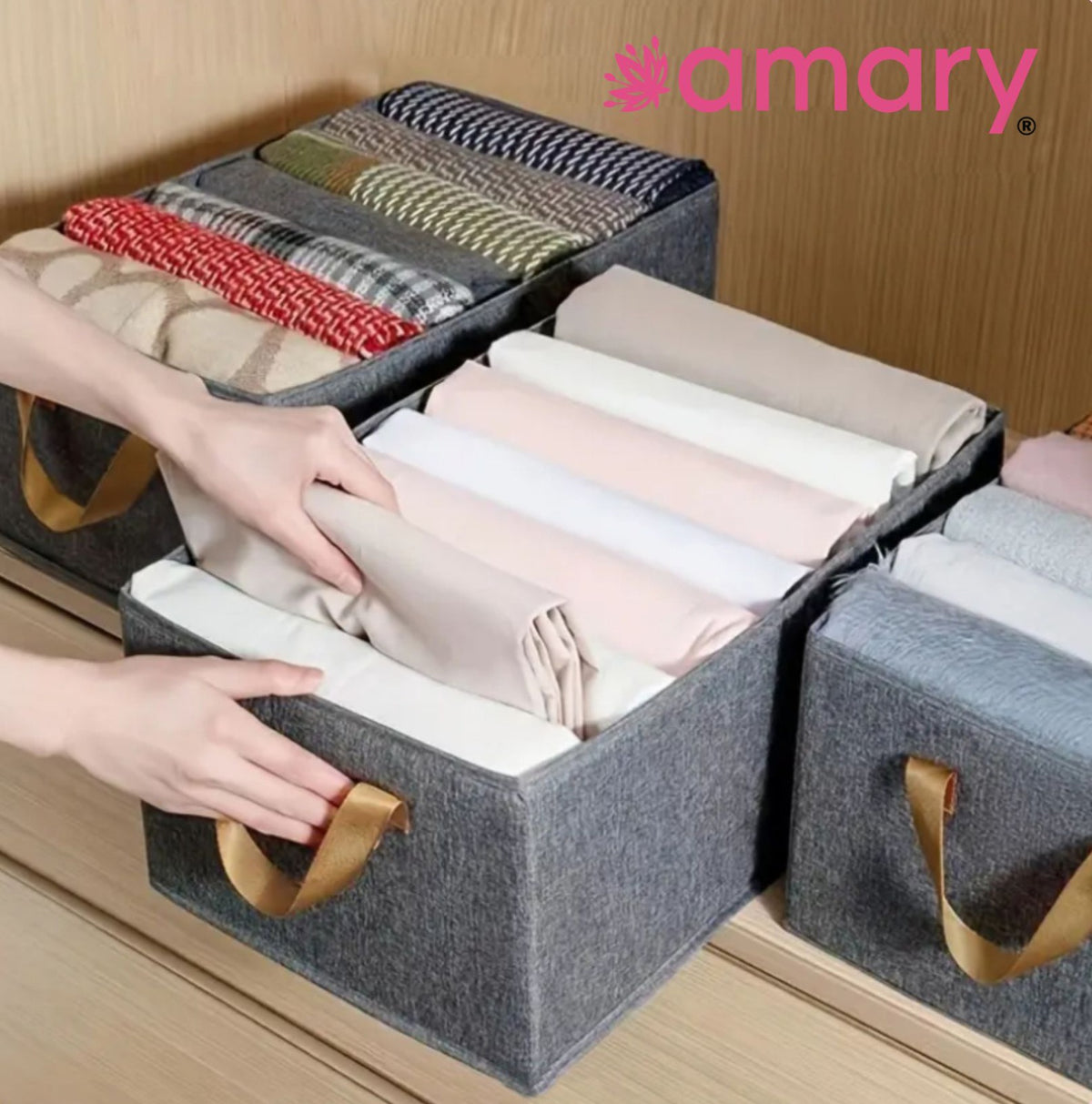 Amary Collapsible Storage Box – Foldable Fabric Organizer with Handles | 26L Large Capacity for Clothes, Toys, Books & Wardrobes