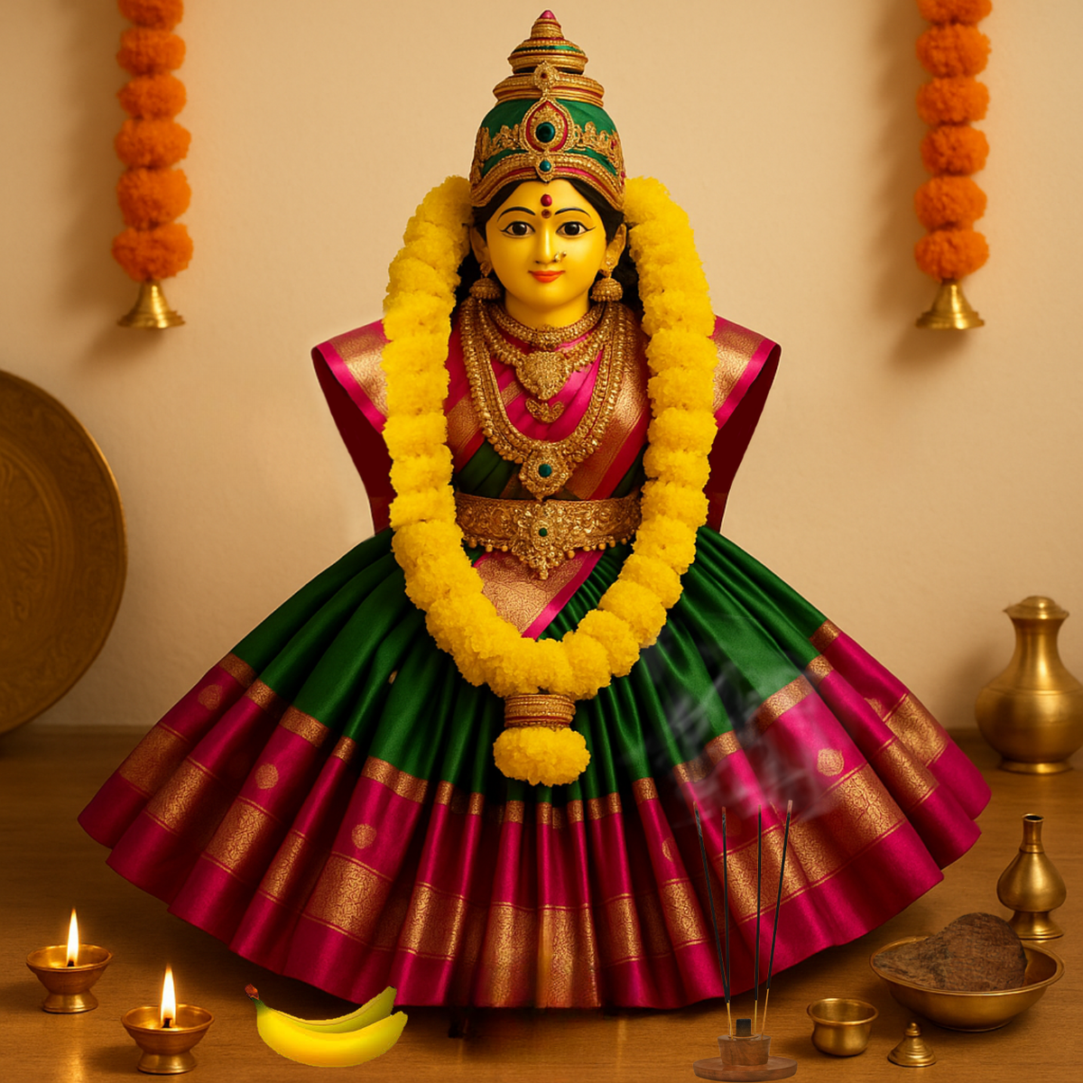 AMARY Lakshmi Pooja Stand | Kalash Stand for Saree Decoration | 3-Step Height Adjustment | 2 Inch Length Adjustable and Height 56 cm | Easy-to-Use Wing Nut Butterfly Screw System | Gold Color