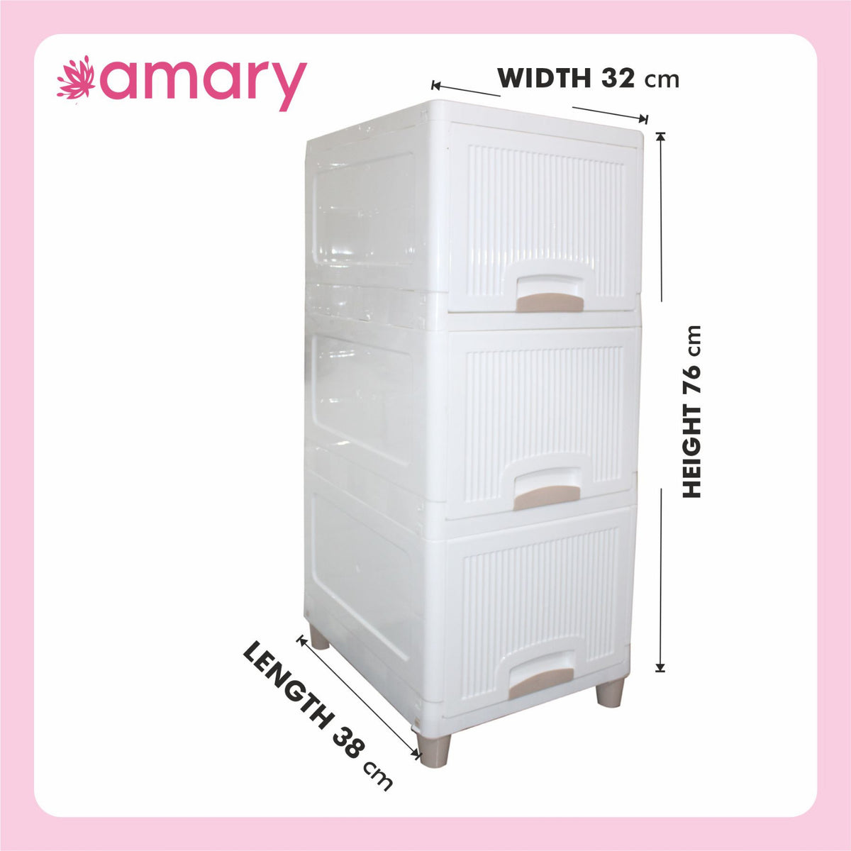AMARY Cupboard Drawer Storage Box – 3-Layer Versatile Organizer for Clothes, Toys & More (White Plastic)