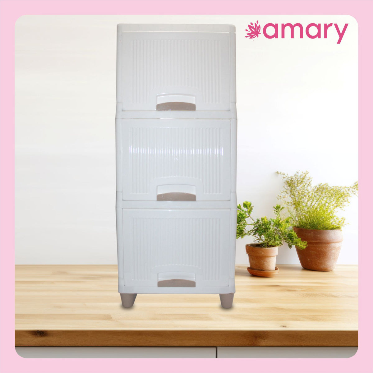AMARY Cupboard Drawer Storage Box – 3-Layer Versatile Organizer for Clothes, Toys & More (White Plastic)