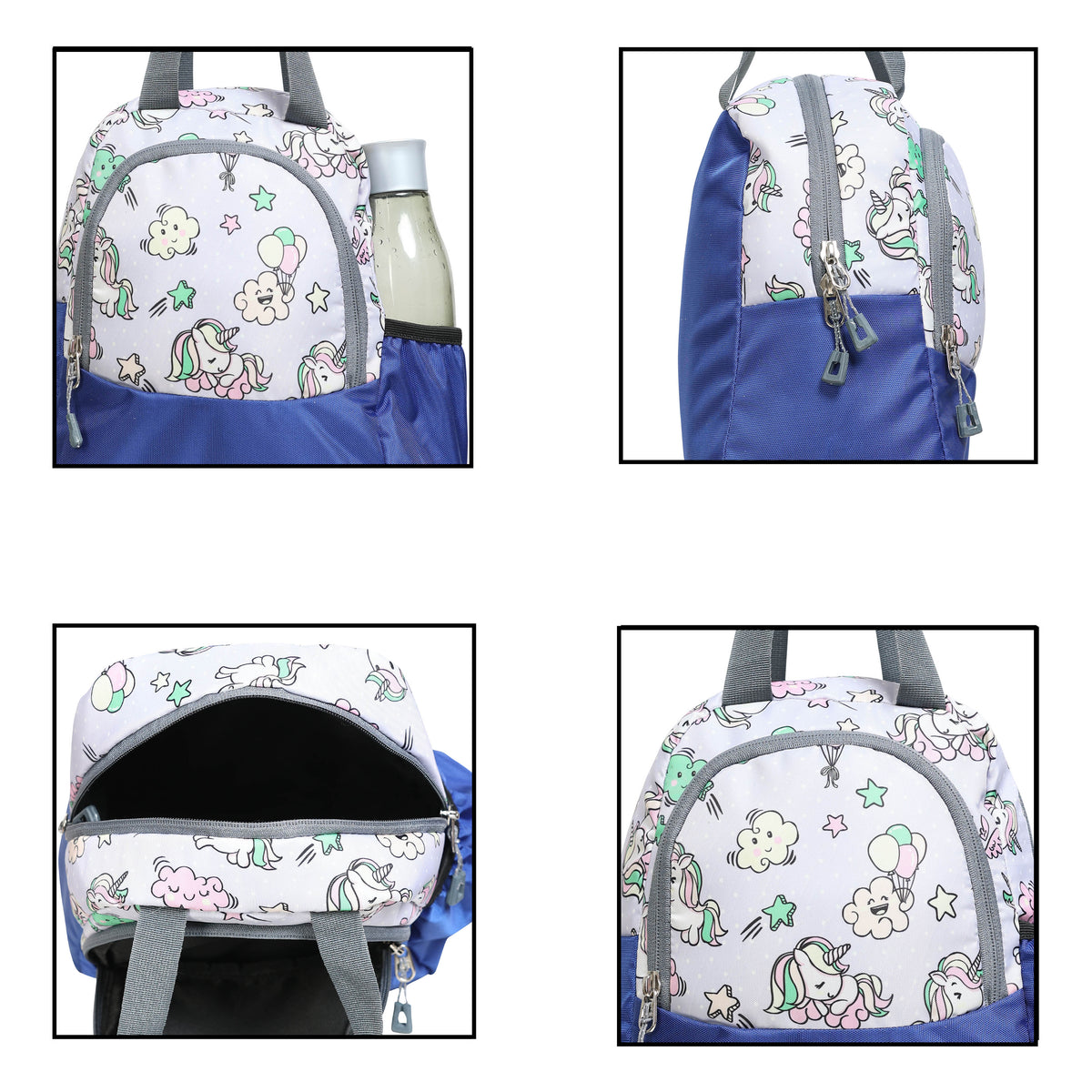AMARY Lunch Bag with Front Pockets & Bottle Holder | Sturdy Light Weight Special Material | Water Repellent | Spacious Tiffin Bag, Lunch Bag, Storage Bag for All Purpose Needs (Unicorn, Blue )