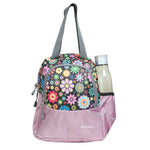 AMARY Spacious Lunch Bag with Front Pockets & Bottle Holder | Sturdy & Lightweight Special Material | Water-Repellent Tiffin Bag, Meal Storage Bag for Office, School, Travel & Picnic (Flower, Lavender )
