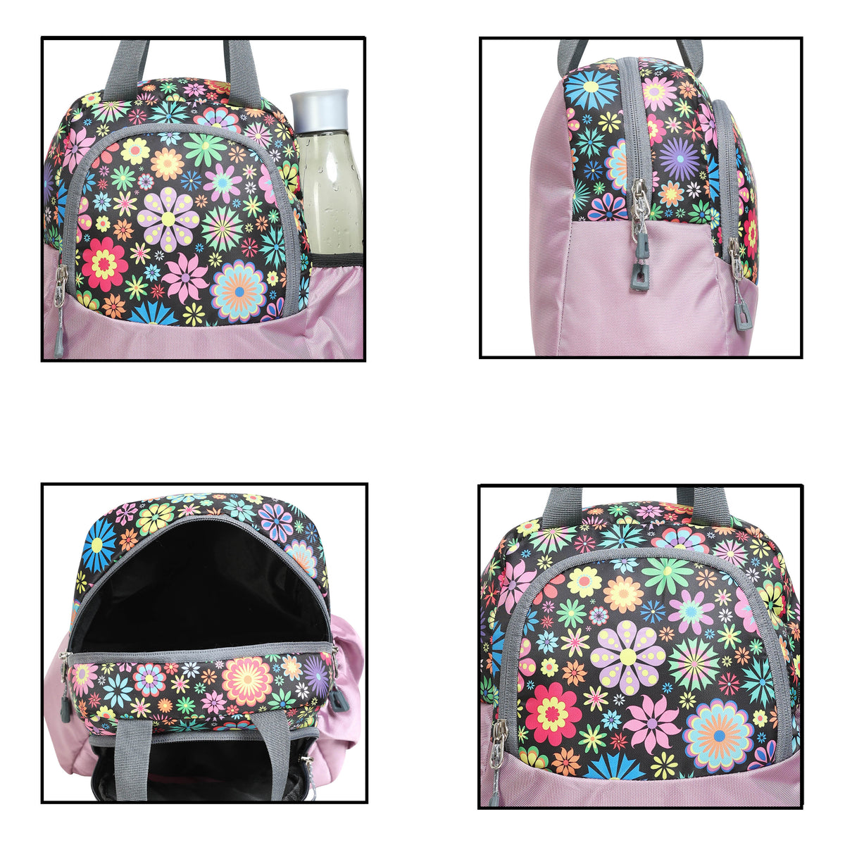 AMARY Spacious Lunch Bag with Front Pockets & Bottle Holder | Sturdy & Lightweight Special Material | Water-Repellent Tiffin Bag, Meal Storage Bag for Office, School, Travel & Picnic (Flower, Lavender )