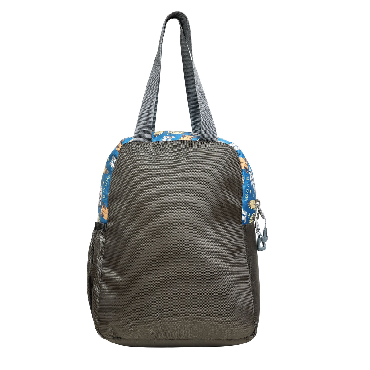 AMARY Lunch Bag with Front Pockets & Bottle Holder | Sturdy Light Weight Special Material | Water Repellent | Spacious Tiffin Bag, Lunch Bag, Storage Bag for All Purpose Needs (Astronaut Moon, Gray)