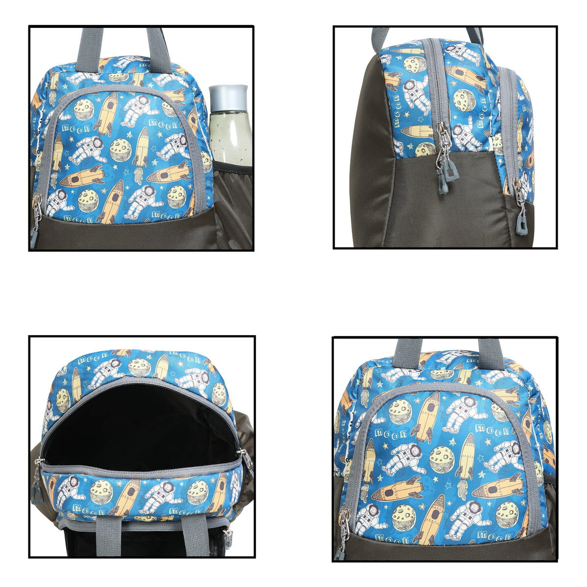 AMARY Lunch Bag with Front Pockets & Bottle Holder | Sturdy Light Weight Special Material | Water Repellent | Spacious Tiffin Bag, Lunch Bag, Storage Bag for All Purpose Needs (Astronaut Moon, Gray)