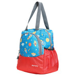 AMARY Lunch Bag with Front Pockets & Bottle Holder | Sturdy Light Weight Special Material |Water Repellent | Spacious Tiffin Bag, Lunch Bag, Bag for All Purpose Needs ( Galaxy Universe, Red)