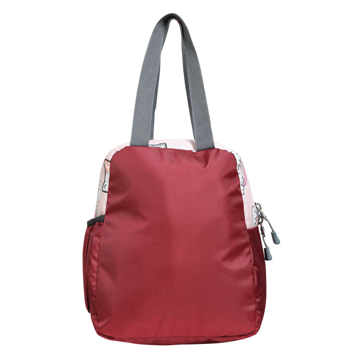 AMARY Lunch Bag with Front Pockets & Bottle Holder | Sturdy Light Weight Special Material | Water Repellent | Spacious Tiffin Bag, Lunch Bag, Storage Bag for All Purpose Needs (Cat Rainbow, Maroon)