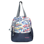 AMARY Lunch Bag with Front Pockets & Bottle Holder | Sturdy Light Weight Special Material | Water Repellent | Spacious Tiffin Bag, Lunch Bag, Storage Bag for All Purpose Needs (Car, Navy Blue)