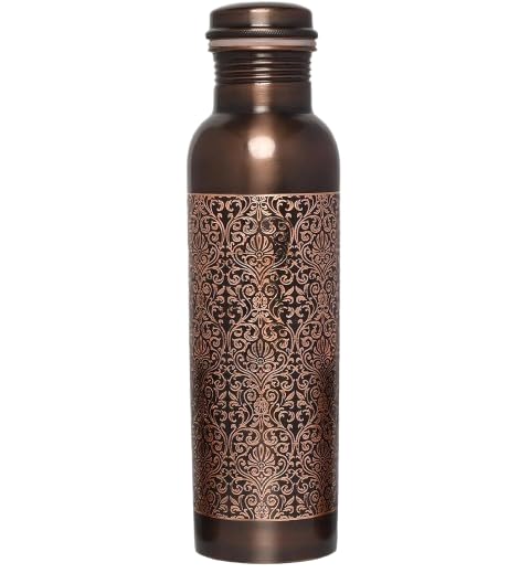 Amary Antique Engraved Pure Copper Bottle – Leakproof, BPA-Free, Ayurvedic Health Benefits (1 Liter)