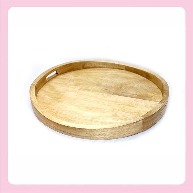 Amary Mango Wood Round Serving Tray – Handmade Multifunctional Tray for Food & Drinks, Easy Grip