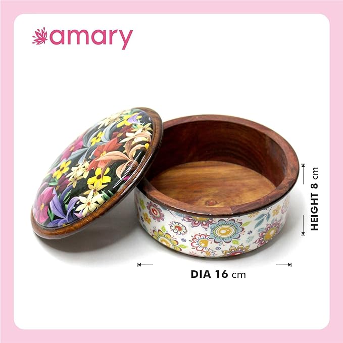 Amary Sheesham Wood Box with Lid – Hand-Enameled Storage for Dry Fruits & Jewelry, Kitchen Organizer