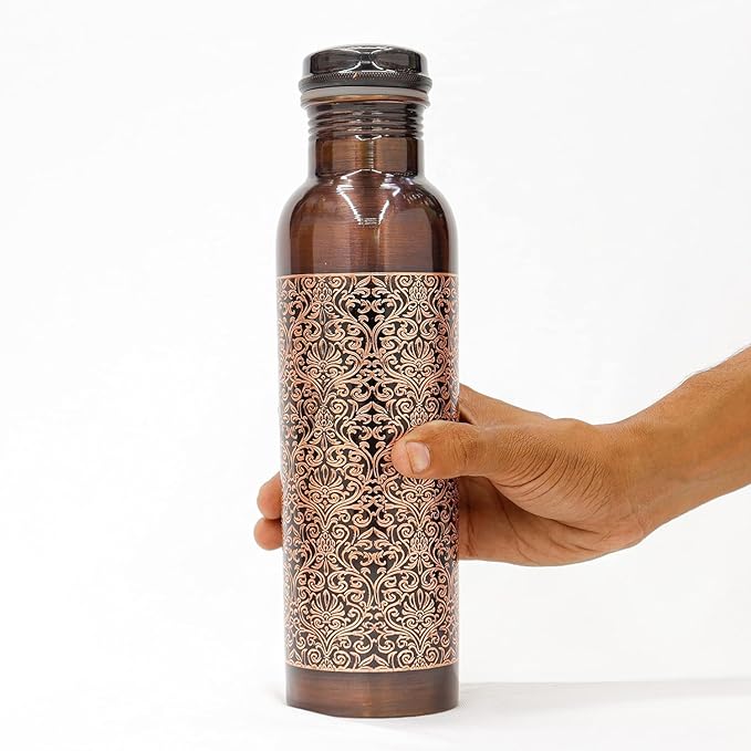 Amary Antique Engraved Pure Copper Bottle – Leakproof, BPA-Free, Ayurvedic Health Benefits (1 Liter)