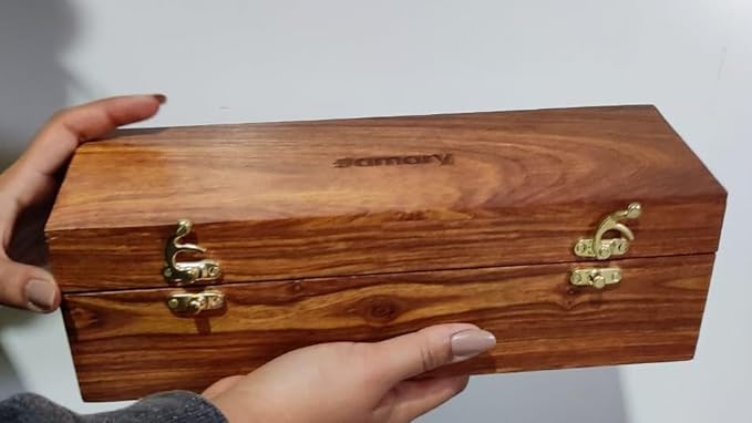 Amary Sheesham Spice Box – 5-Compartment Organizer with Spoon for Spices, Masala, & Dry Fruits