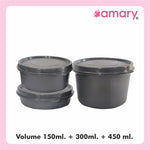 AMARY Stainless Steel Inner Microsafe Container Combo | Airtight & Leakproof | Microwave Safe | Preserves Freshness & Aroma | Best for School, Office, Travel & Outdoor Activities | Black | 350gm