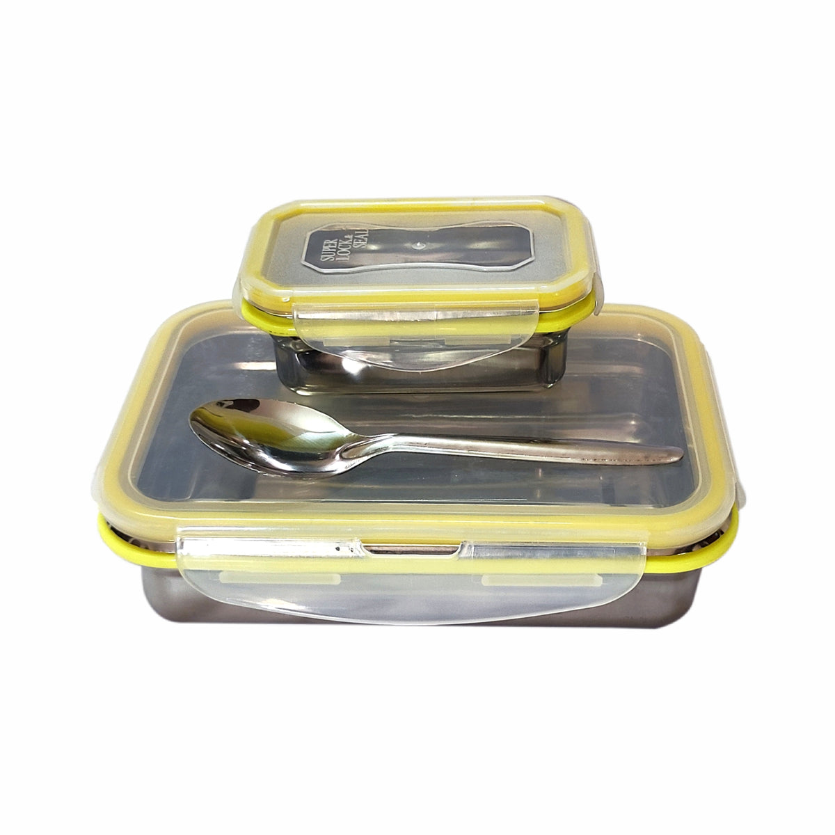 AMARY SS Lunch Box Medium Yellow - 270gm Stainless Steel Tiffin Container with 4 Side Clip Lock Lid for Office & School Use/Food Grade/Airtight/Leak Proof/Easy to Carry (270ml)