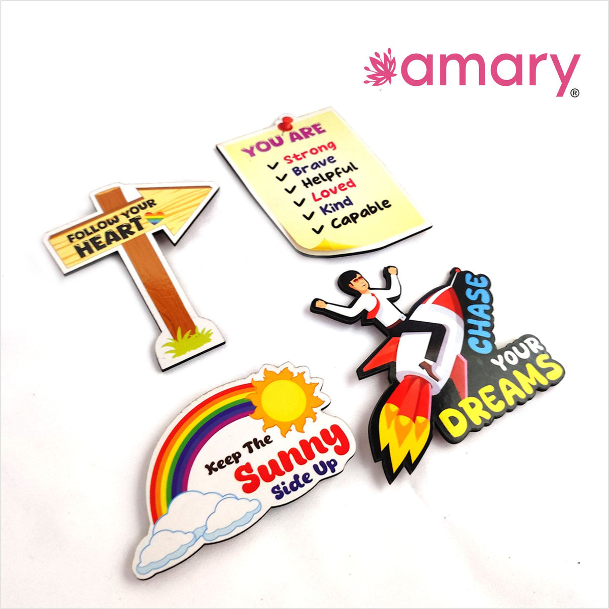 Amary MDF Fridge Magnet – Positivity Every Day | Quotes, Interactive, Funny & Intellectual Fridge Magnets | Gift and Decoration Gift| Set of 4