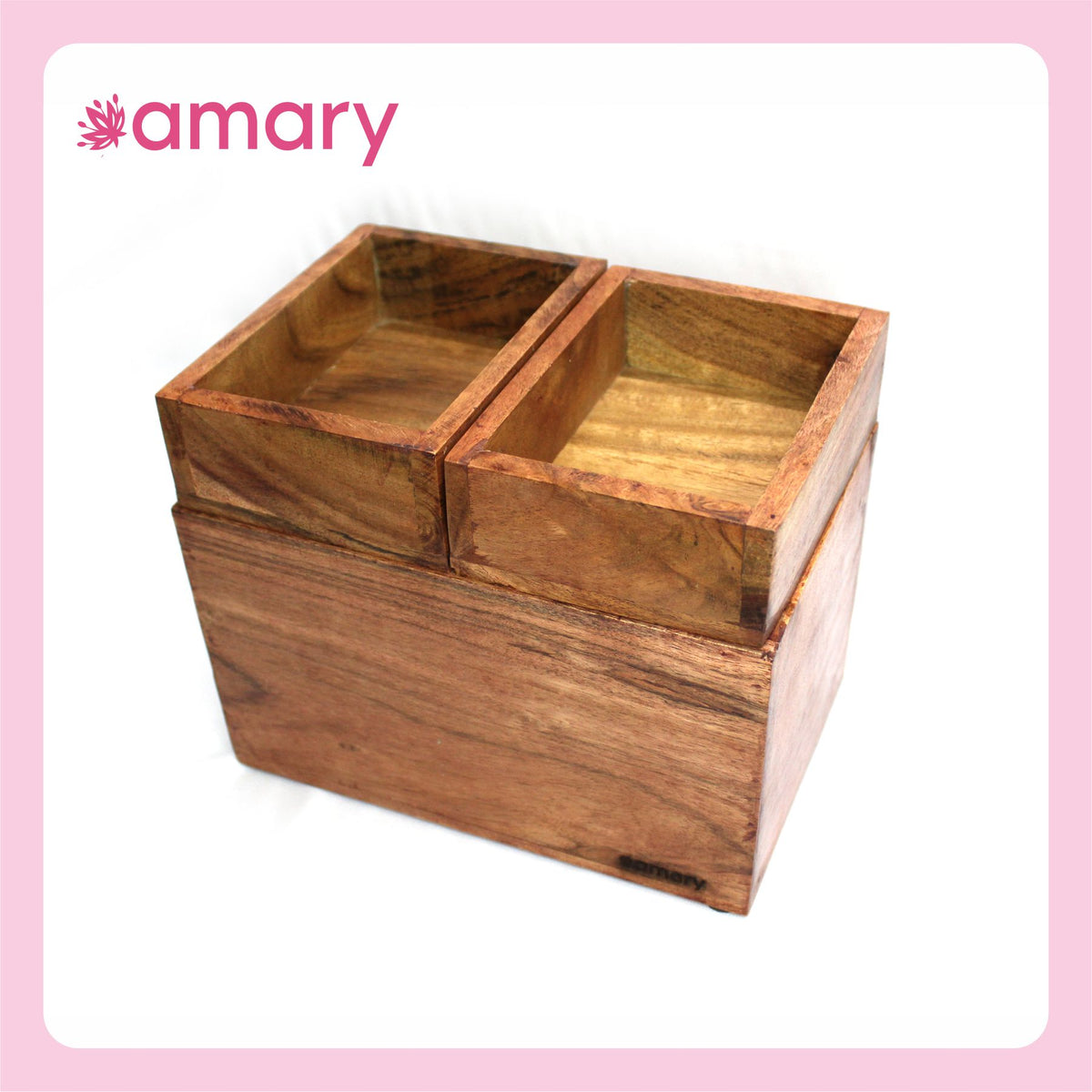 Amary Sheesham Wood Storage Box Set of 3 – Handcrafted Organizer for Kitchen, Dining, Study & Home Decor