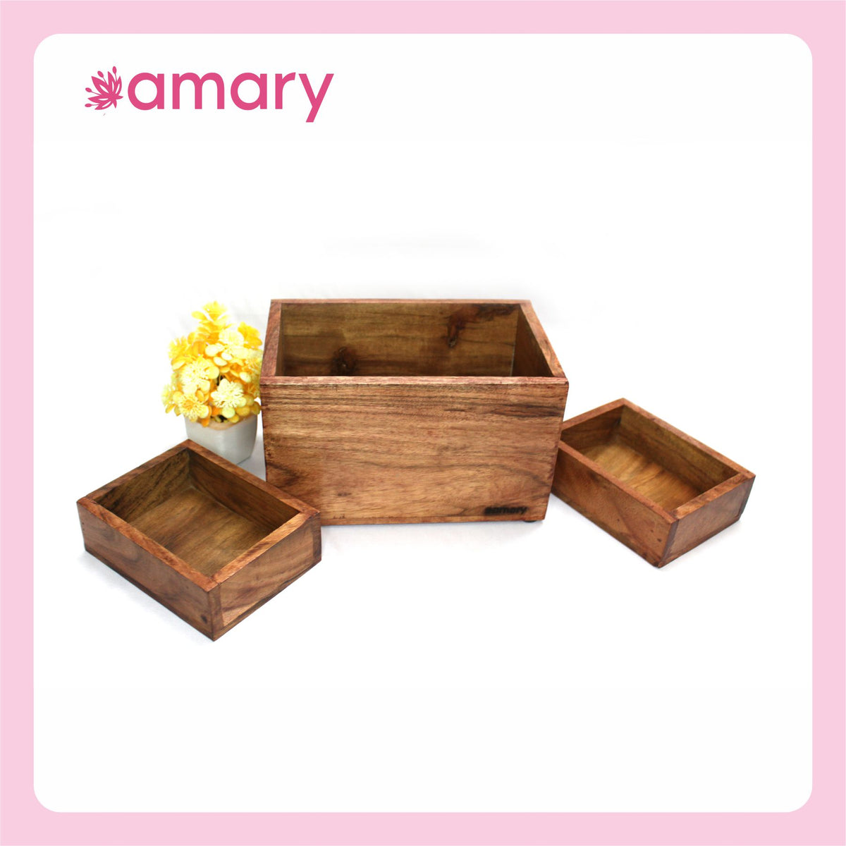 Amary Sheesham Wood Storage Box Set of 3 – Handcrafted Organizer for Kitchen, Dining, Study & Home Decor