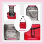 AMARY Lunch Bag | Water-Resistant PU Fabric | Durable, Lightweight & Spacious | YKK Zipper, Adjustable Strap, Nylon Thread | Ideal for Office, School & Travel (Red)