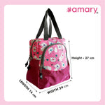 AMARY Lunch Bag with Front Pockets & Bottle Holder | Sturdy Light Weight Special Material |Water Repellent | Spacious Tiffin Bag, Lunch Bag, Bag for All Purpose Needs (Teddy bear,Voilet)
