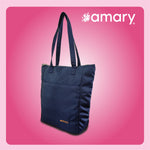 AMARY Women's Shopper Tote Bag – Stylish Dobby Fabric, Zip Closure, Versatile for Work, Travel & Everyday Use (Navy Blue)