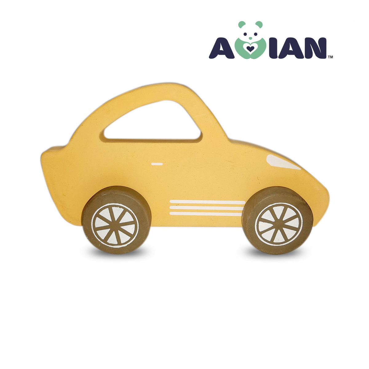 Avian Wooden Yellow Push & Pull Car Toy | Eco-Friendly & Non-Toxic | Develops Motor Skills | For Kids 1+