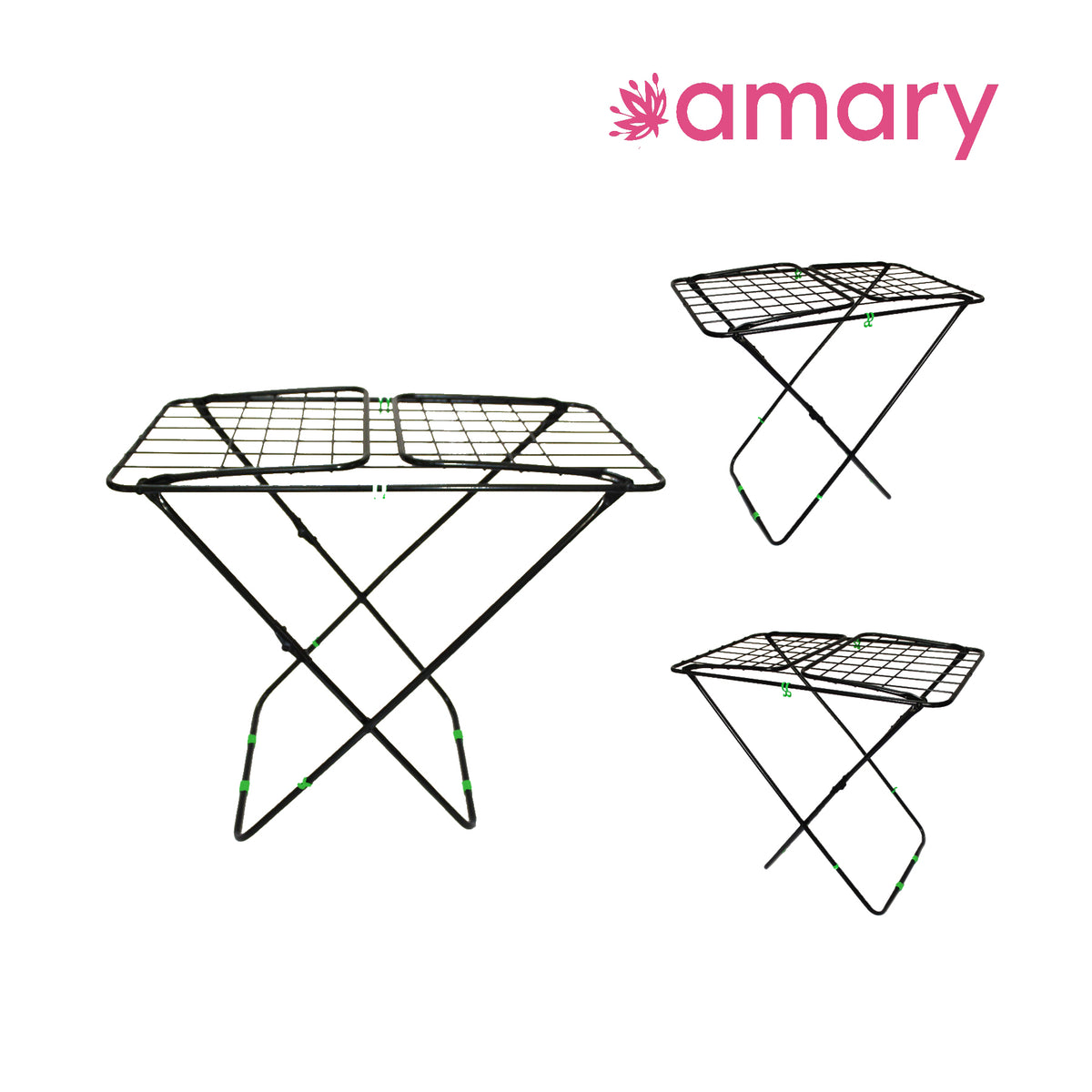 Amary Premium Cloth Dryer Stand- 3 Way Folding, Wire Design with 21 Drying Rail, Spacious Double Rack | Compact, Pre-assembled, Easy Storage & Use (Big, Black – 162cmx55cmx106cm)