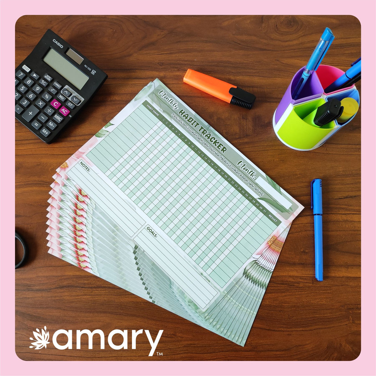 AMARY A4 Monthly Habit Tracker – 12 Undated Sheets for Goal Setting & Habit Building