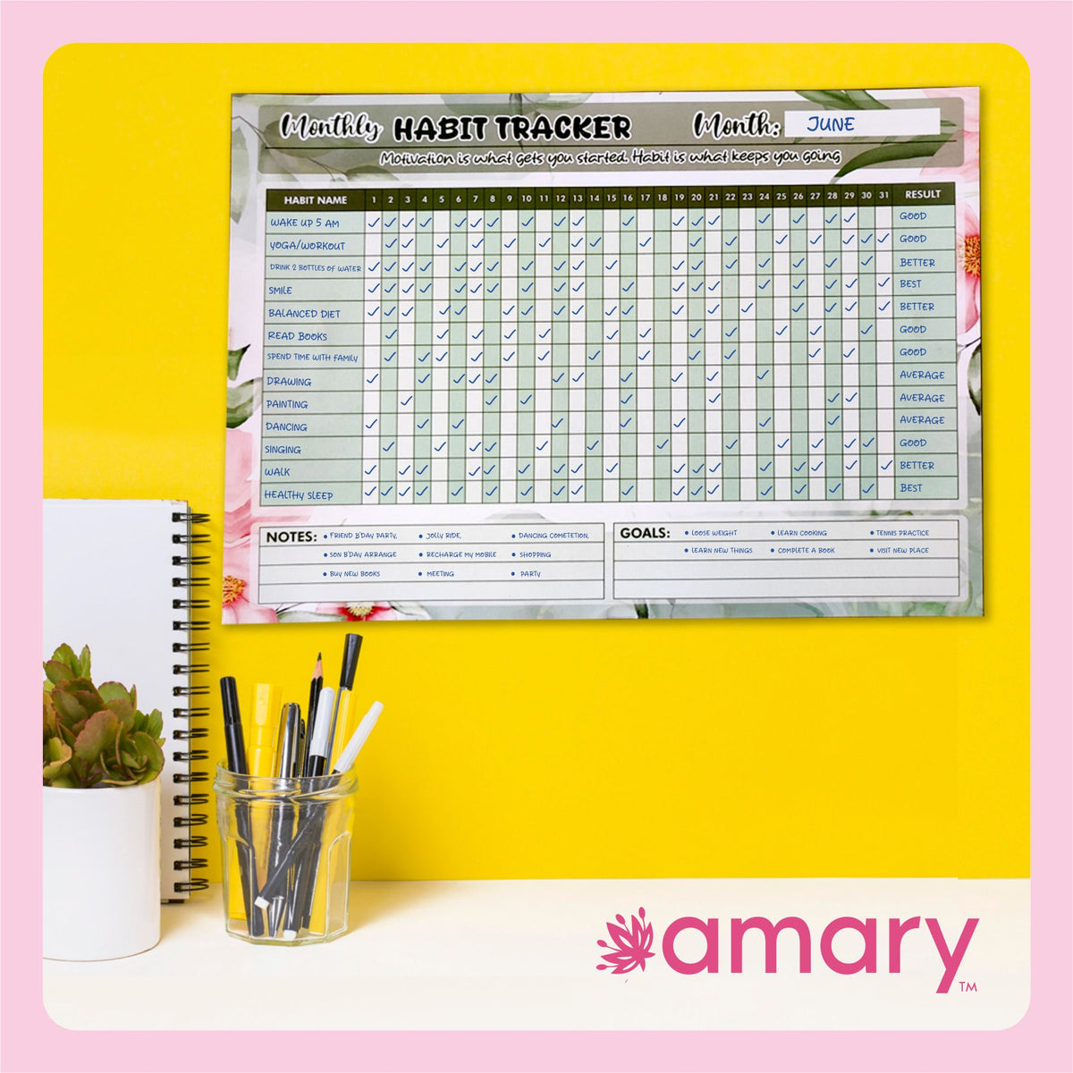 AMARY A4 Monthly Habit Tracker – 12 Undated Sheets for Goal Setting & Habit Building