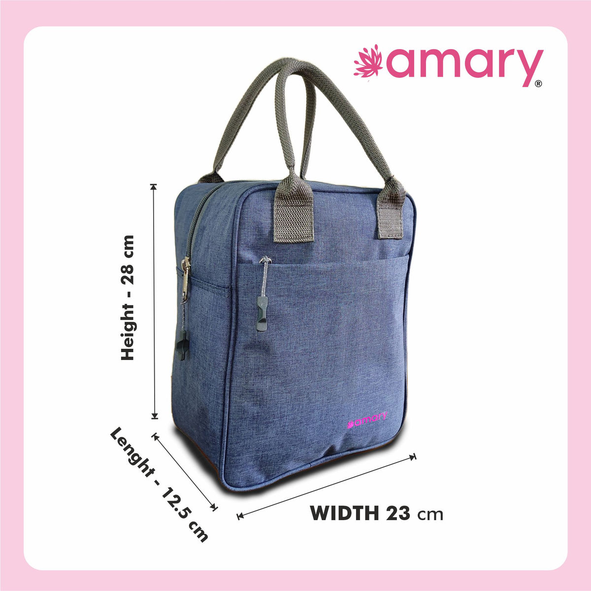 AMARY Lunch Bag | Special Light Material, Water Repellent, Insulated | Keeps Hot and Cold | Zipper & Sturdy Stitching | Spacious Tiffin Bag for Office, College, School, Outdoor & Picnic (Airport Blue, 8 Litre)