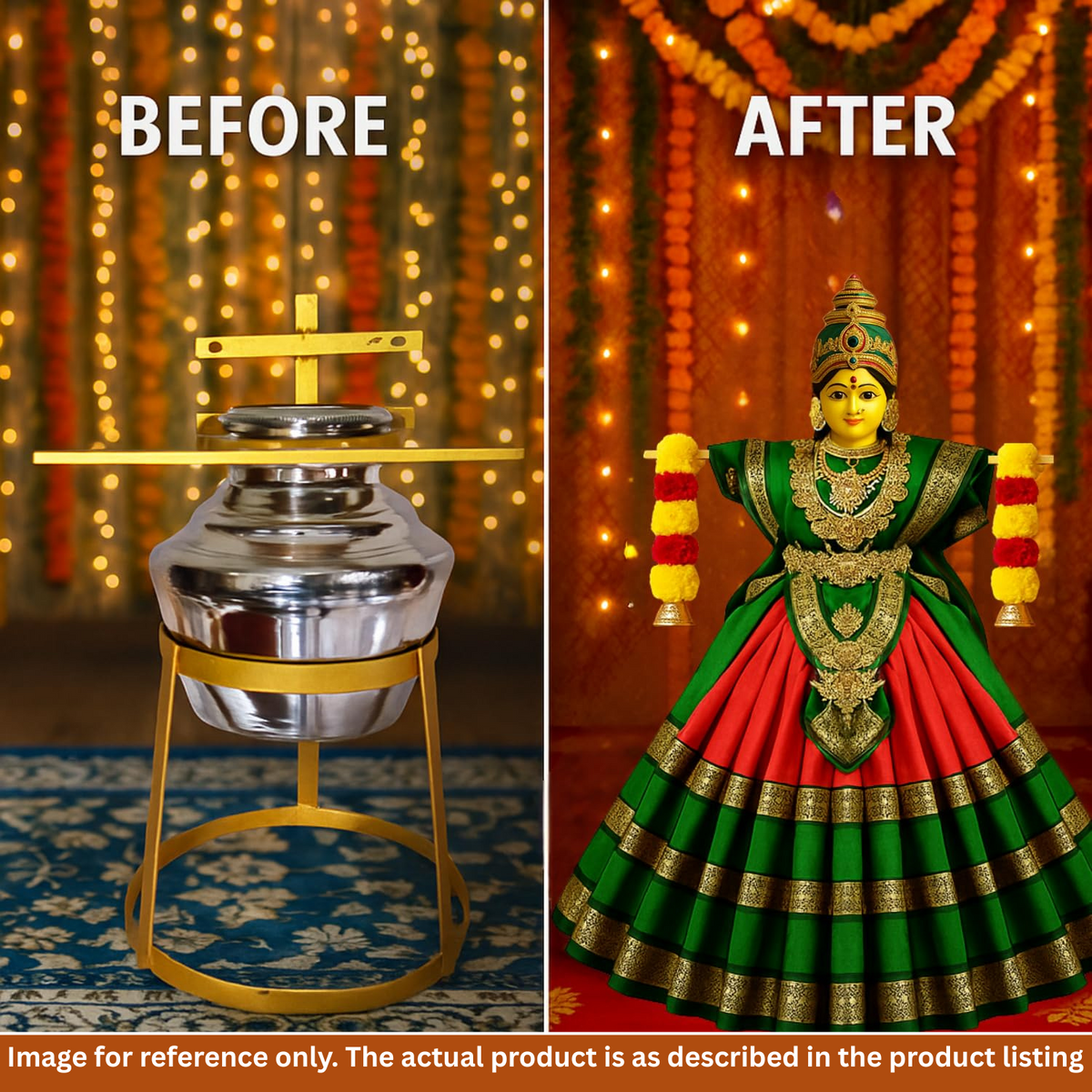 AMARY Lakshmi Pooja Stand | Kalash Stand for Saree Decoration | 3-Step Height Adjustment | 2 Inch Length Adjustable and Height 56 cm | Easy-to-Use Wing Nut Butterfly Screw System | Gold Color